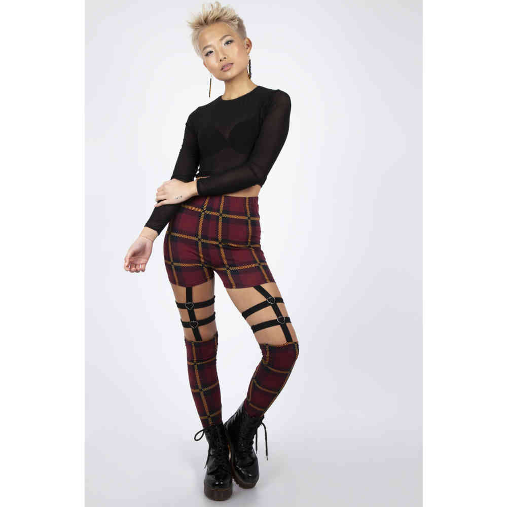 Jawbreaker - Passionate By Nature Plaid Harness Leggings - Bordeaux rouge